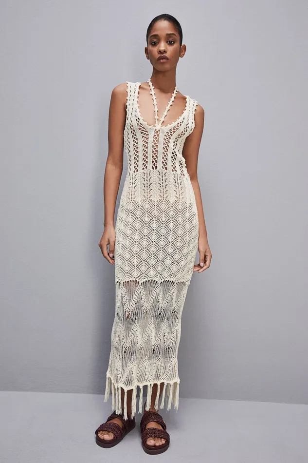 Patrizia Pepe Crocheteffect Dress Made Of Recycled Nylon White Raw White Apparel Knit