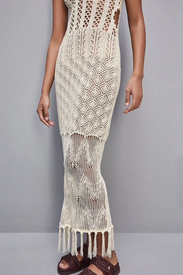 Patrizia Pepe Crocheteffect Dress Made Of Recycled Nylon White Raw White Apparel Knit