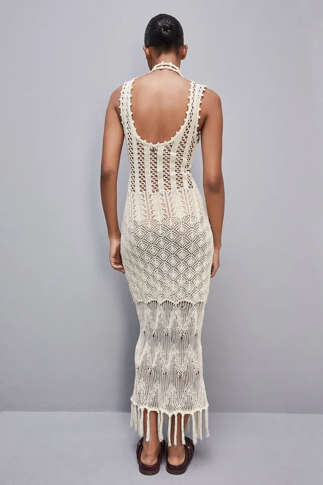 Patrizia Pepe Crocheteffect Dress Made Of Recycled Nylon White Raw White Apparel Knit