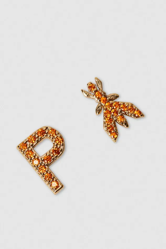 Patrizia Pepe Earrings With Rhinestones Orange Shiny Orange Accessories