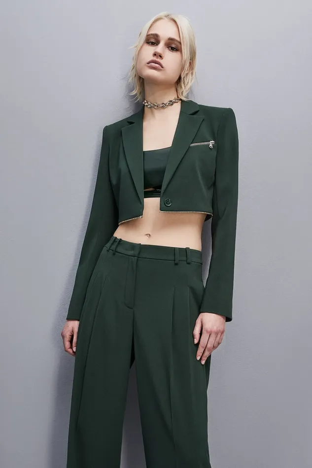 Patrizia Pepe Essential Crepe Jacket With Zipper Green Tuscany Green Apparel Blazers