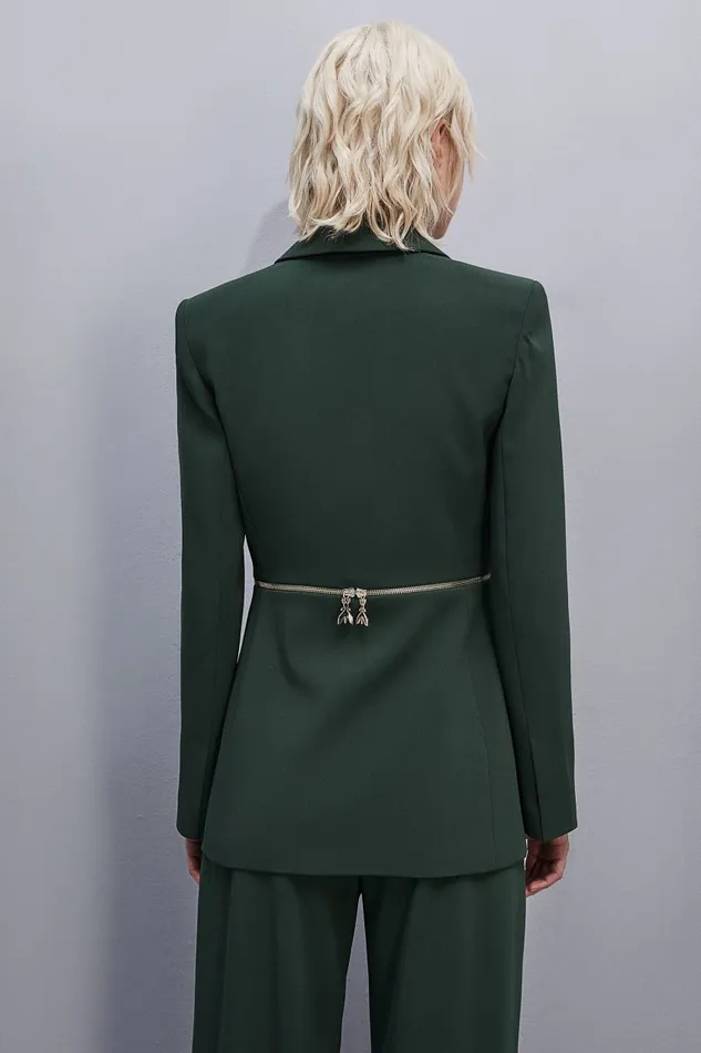 Patrizia Pepe Essential Crepe Jacket With Zipper Green Tuscany Green Apparel Blazers