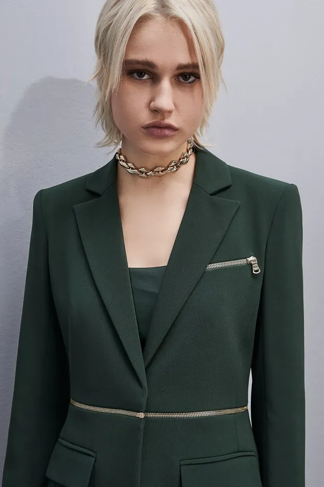 Patrizia Pepe Essential Crepe Jacket With Zipper Green Tuscany Green Apparel Blazers