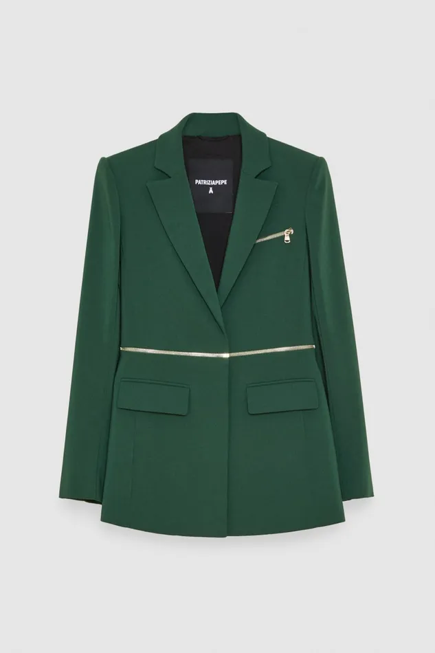 Patrizia Pepe Essential Crepe Jacket With Zipper Green Tuscany Green Apparel Blazers