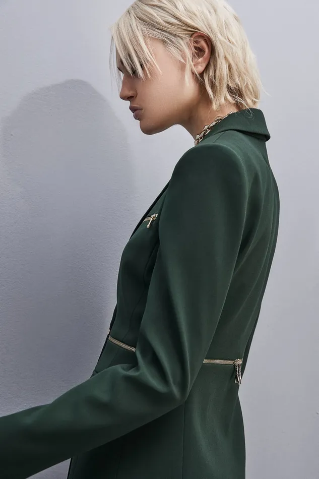 Patrizia Pepe Essential Crepe Jacket With Zipper Green Tuscany Green Apparel Blazers