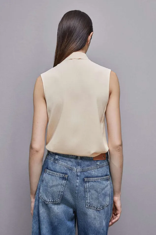 Patrizia Pepe Essential Crepe Top Beige Golden Beige Apparel Blouses