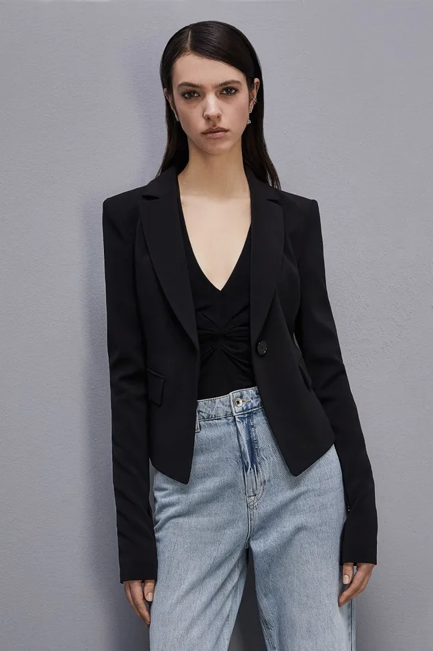Patrizia Pepe Essential Onebutton Jacket Black Nero Apparel Blazers