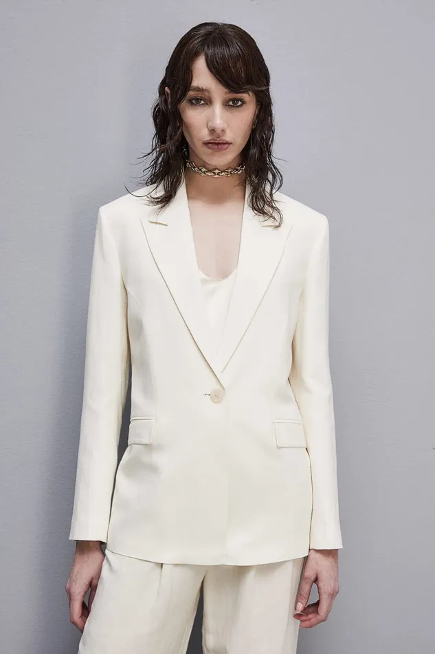 Patrizia Pepe Essential Viscose And Linen Jacket White Raw White Apparel Blazers