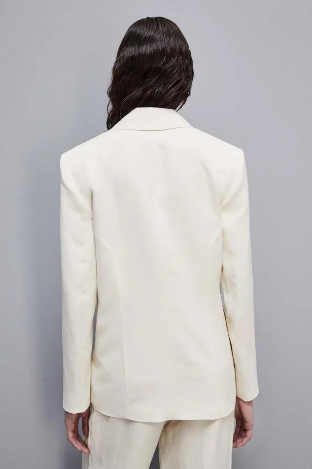 Patrizia Pepe Essential Viscose And Linen Jacket White Raw White Apparel Blazers