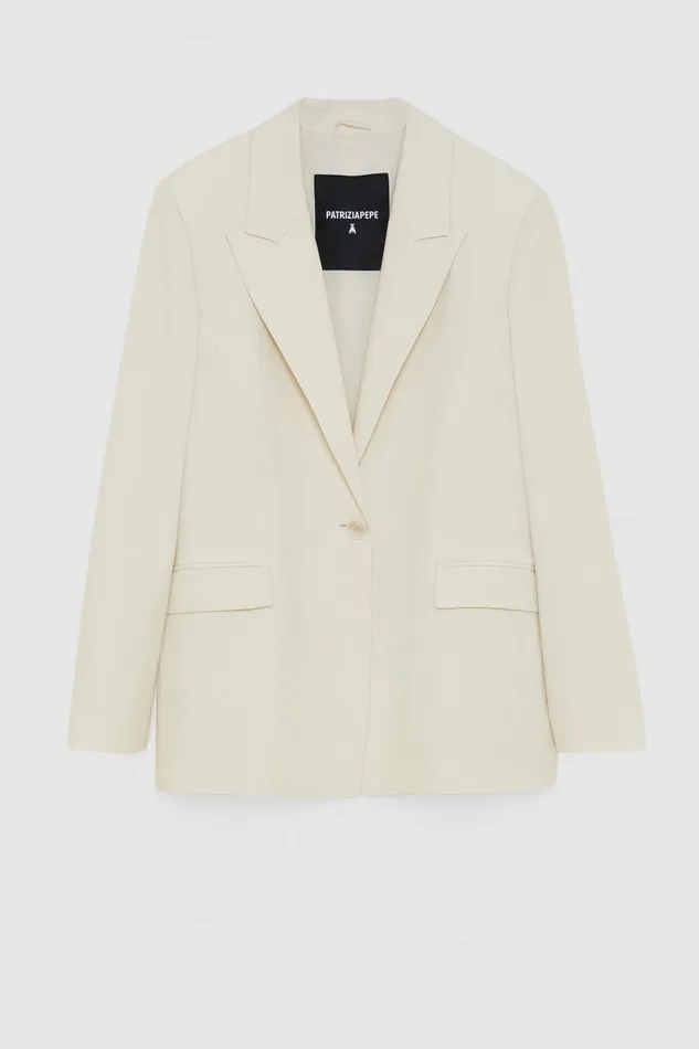 Patrizia Pepe Essential Viscose And Linen Jacket White Raw White Apparel Blazers