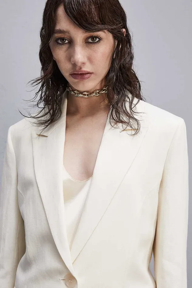 Patrizia Pepe Essential Viscose And Linen Jacket White Raw White Apparel Blazers