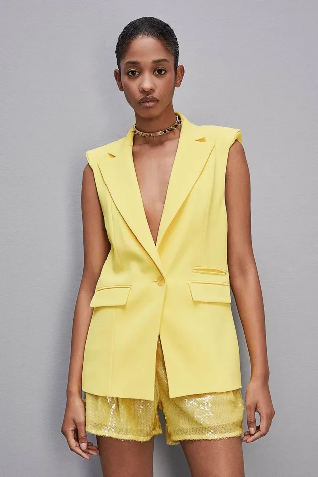 Patrizia Pepe Fluid Twill Sleeveless Vest Yellow Dynamic Yellow Apparel Blazers