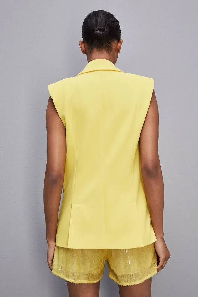 Patrizia Pepe Fluid Twill Sleeveless Vest Yellow Dynamic Yellow Apparel Blazers