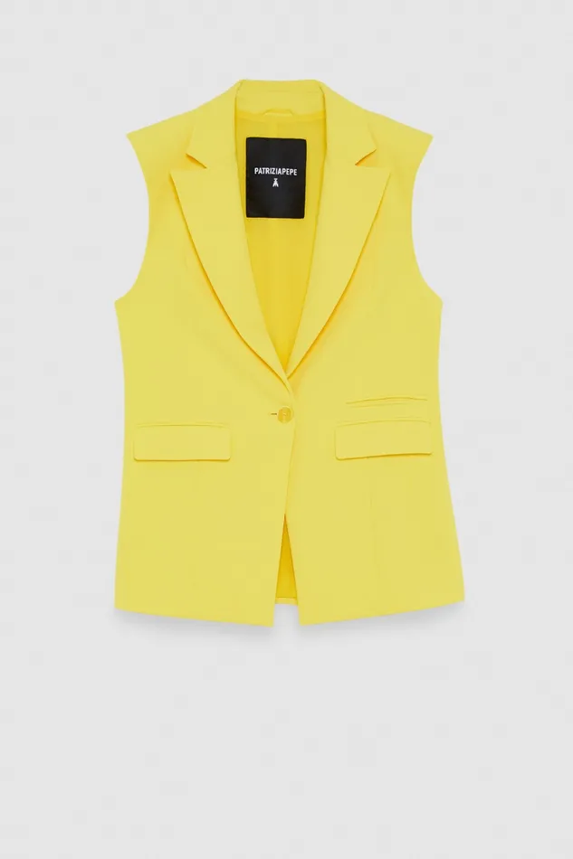 Patrizia Pepe Fluid Twill Sleeveless Vest Yellow Dynamic Yellow Apparel Blazers