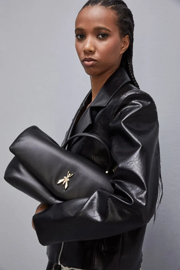 Patrizia Pepe Fly Bamby Leather Shoulder Bag Black Nero Bags Handbags