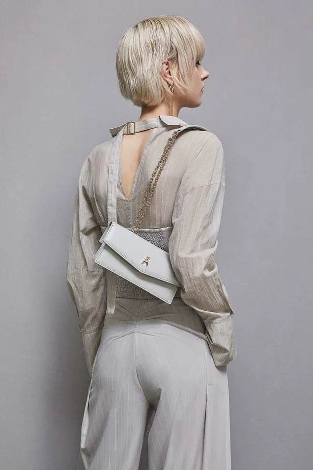 Patrizia Pepe Fly Bamby Leather Shoulder Bag Grey Utopia Gray Bags Handbags