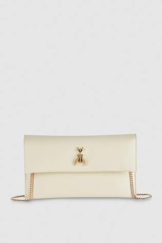 Patrizia Pepe Fly Leather Clutch Bag With Chain Beige Off White Bags Clutches