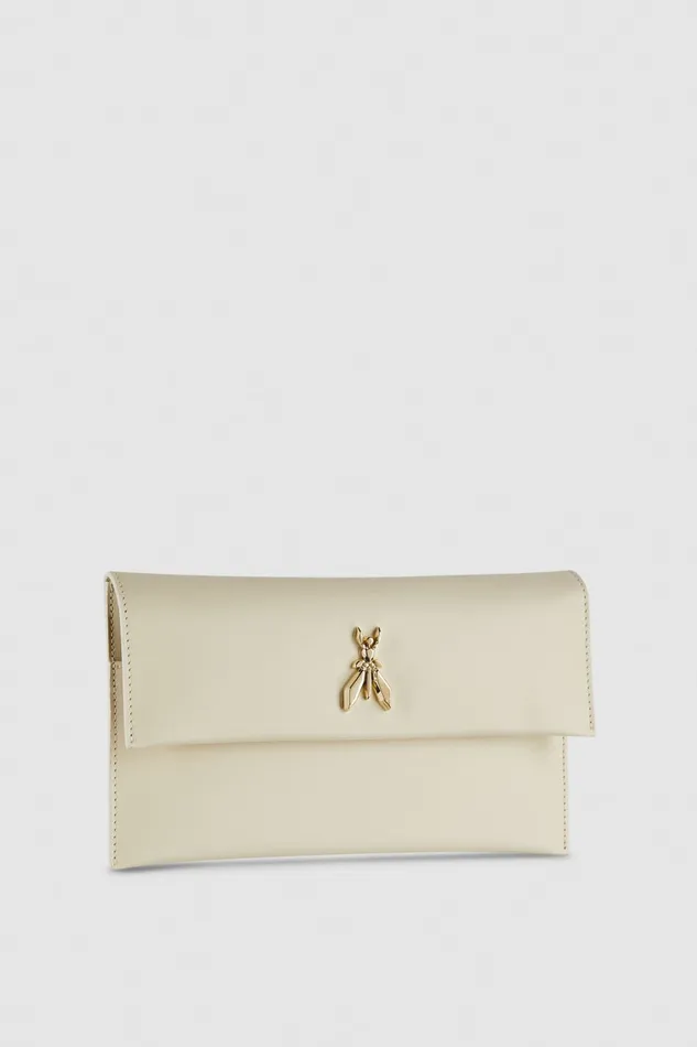 Patrizia Pepe Fly Leather Clutch Bag With Chain Beige Off White Bags Clutches