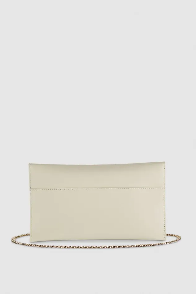Patrizia Pepe Fly Leather Clutch Bag With Chain Beige Off White Bags Clutches