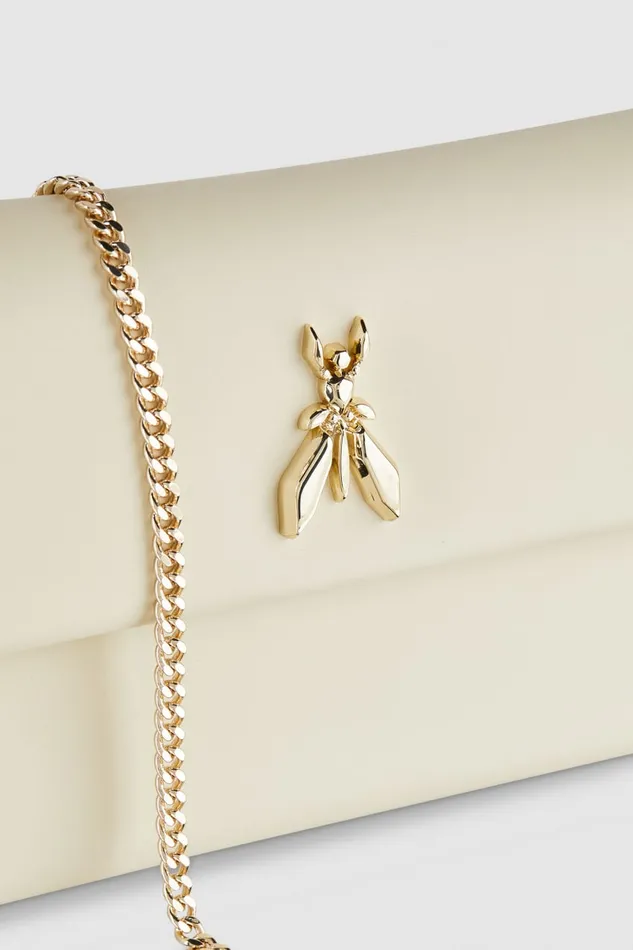 Patrizia Pepe Fly Leather Clutch Bag With Chain Beige Off White Bags Clutches