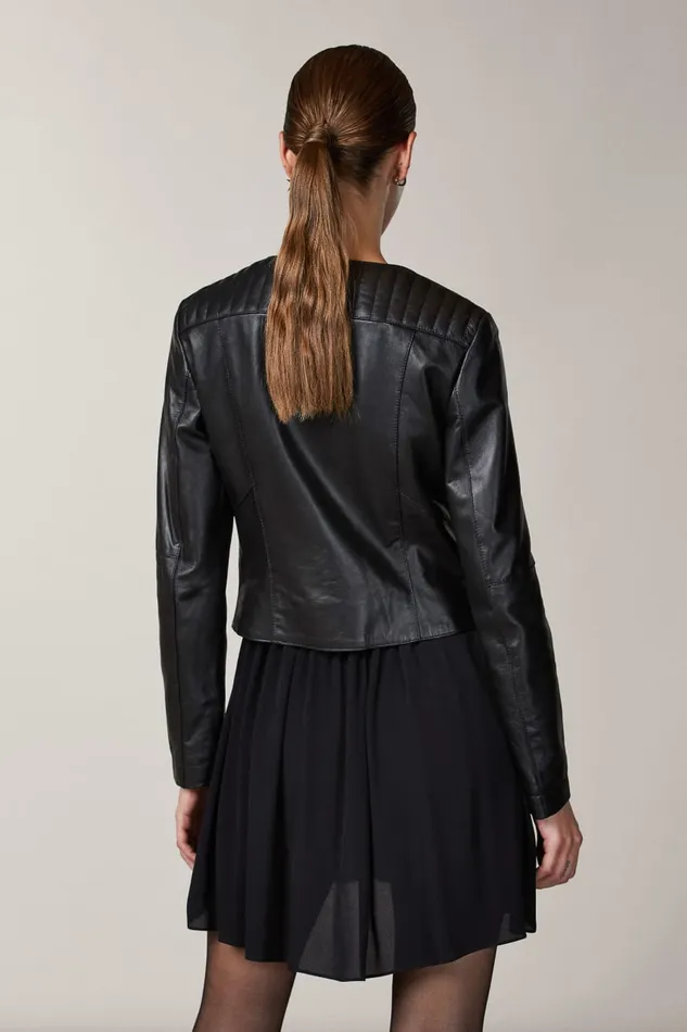 Patrizia Pepe Leather Biker Jacket With Topstitching Black Nero Apparel Leather Jackets