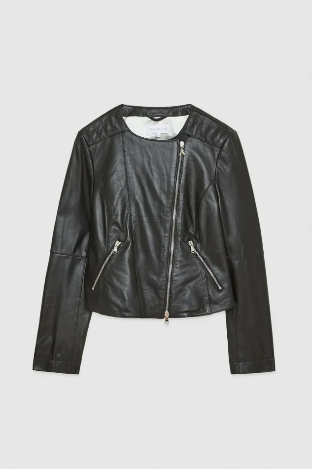 Patrizia Pepe Leather Biker Jacket With Topstitching Black Nero Apparel Leather Jackets