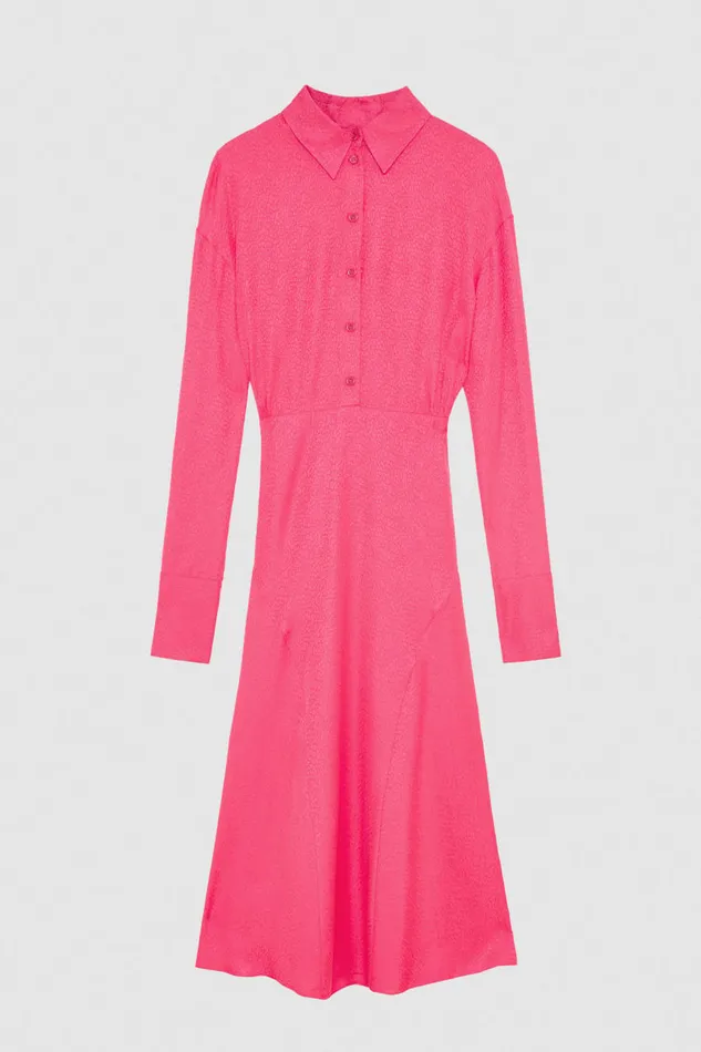 Patrizia Pepe Longsleeved Viscose Dress Pink Poison Orchid Apparel Midi