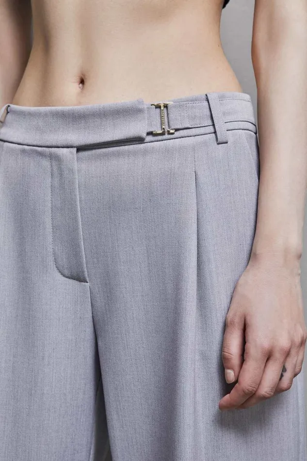 Patrizia Pepe Regular Fit Viscose Pants Grey Grigio Chiaro Mel Apparel Straight Cut