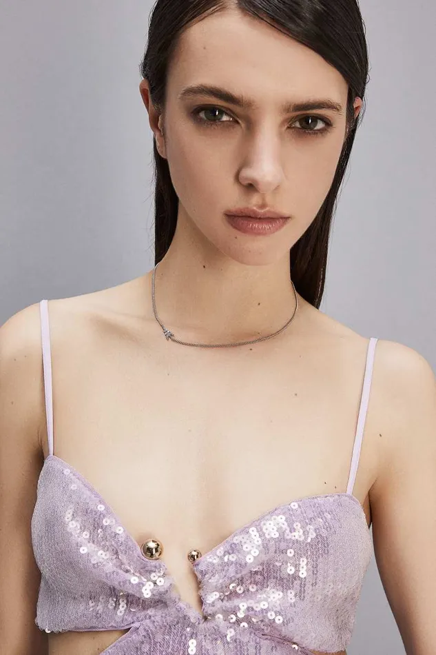 Patrizia Pepe Rhinestone Necklace Pink Shiny Lilac Accessories