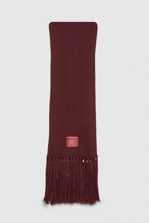 Patrizia Pepe Ribbed Scarf With Fabric Fringes Purple Dark Plum Accessories