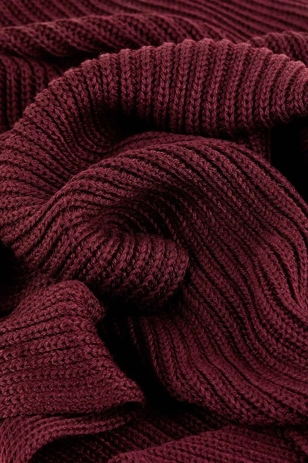 Patrizia Pepe Ribbed Scarf With Fabric Fringes Purple Dark Plum Accessories