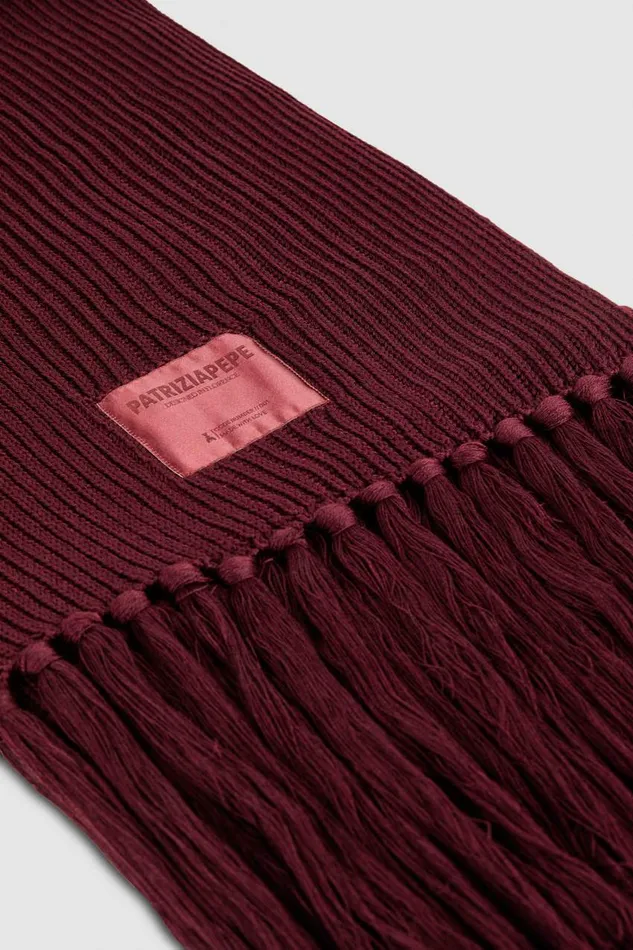 Patrizia Pepe Ribbed Scarf With Fabric Fringes Purple Dark Plum Accessories
