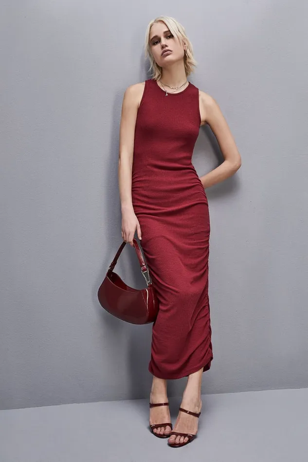 Patrizia Pepe Ribbed Viscose Dress Red Cherry Bomb Apparel Long
