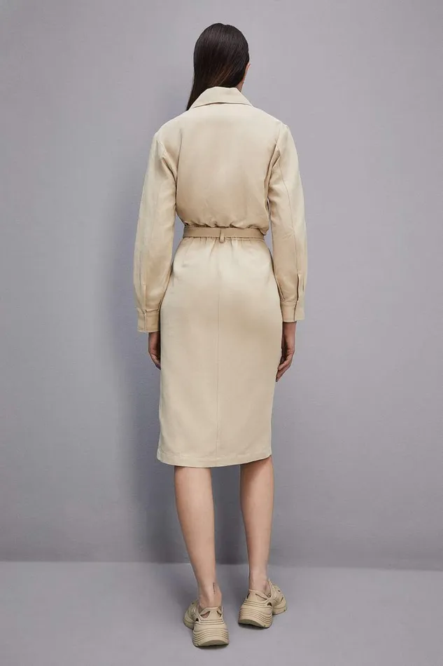 Patrizia Pepe Shirt Dress With Cutout Beige Desert Beige Apparel Midi