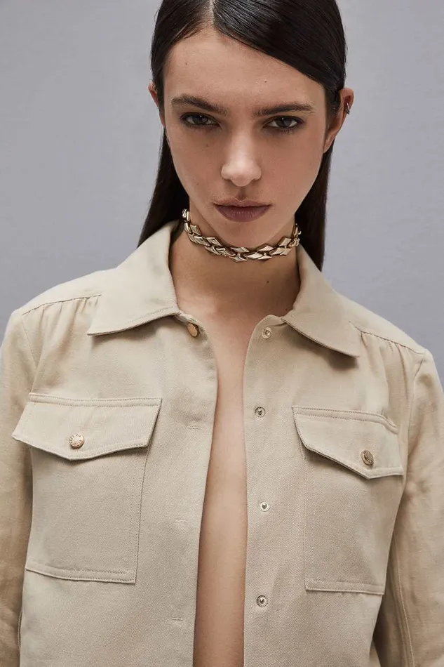 Patrizia Pepe Shirt Dress With Cutout Beige Desert Beige Apparel Midi