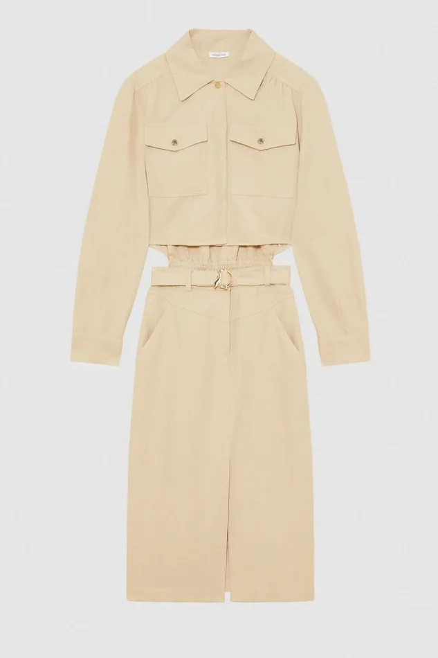 Patrizia Pepe Shirt Dress With Cutout Beige Desert Beige Apparel Midi