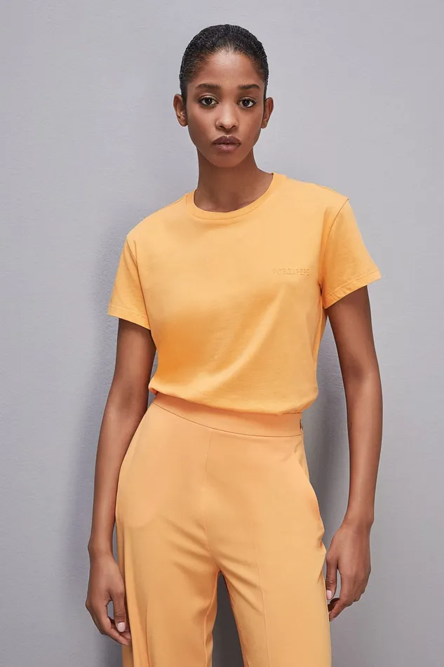 Patrizia Pepe Shortsleeved Tshirt With Logo In Organic Cotton Orange Orange Sorbet Apparel TShirts