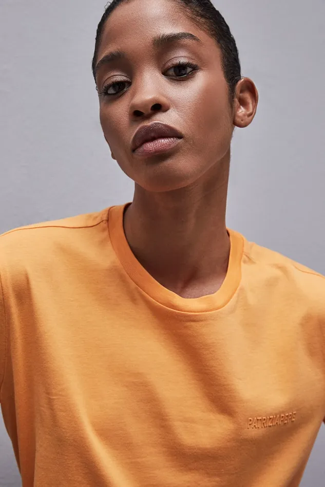 Patrizia Pepe Shortsleeved Tshirt With Logo In Organic Cotton Orange Orange Sorbet Apparel TShirts