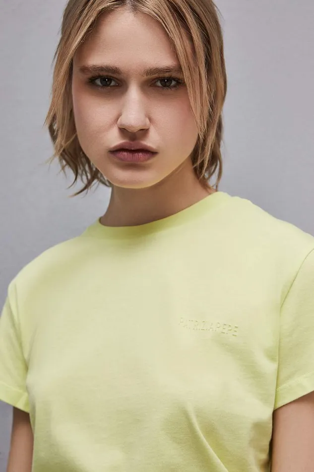 Patrizia Pepe Shortsleeved Tshirt With Logo In Organic Cotton Yellow Sunny Lime Apparel TShirts