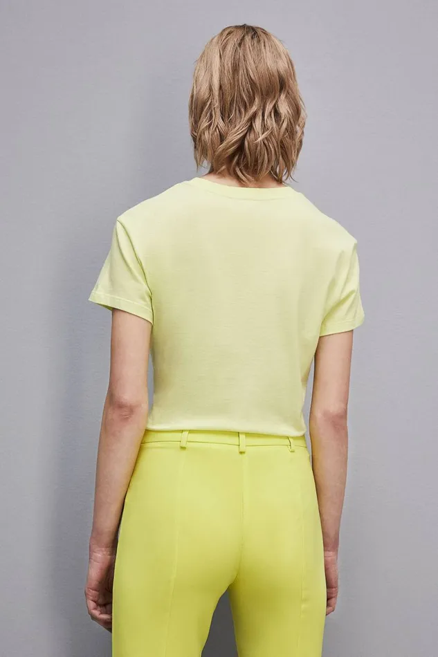 Patrizia Pepe Shortsleeved Tshirt With Logo In Organic Cotton Yellow Sunny Lime Apparel TShirts