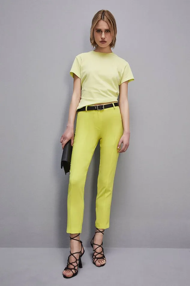 Patrizia Pepe Shortsleeved Tshirt With Logo In Organic Cotton Yellow Sunny Lime Apparel TShirts