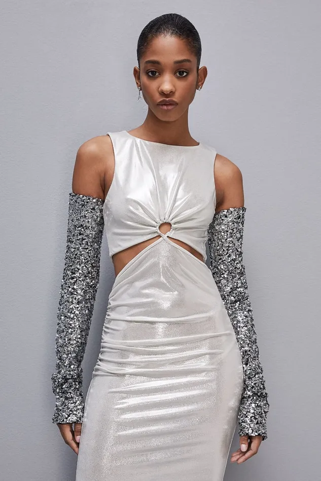 Patrizia Pepe Sleeveless Dress With Cutout In Laminated Jersey White Shinyrawwhite Apparel Mini