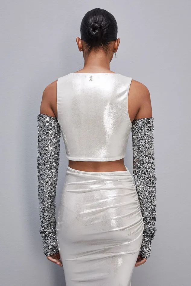 Patrizia Pepe Sleeveless Dress With Cutout In Laminated Jersey White Shinyrawwhite Apparel Mini