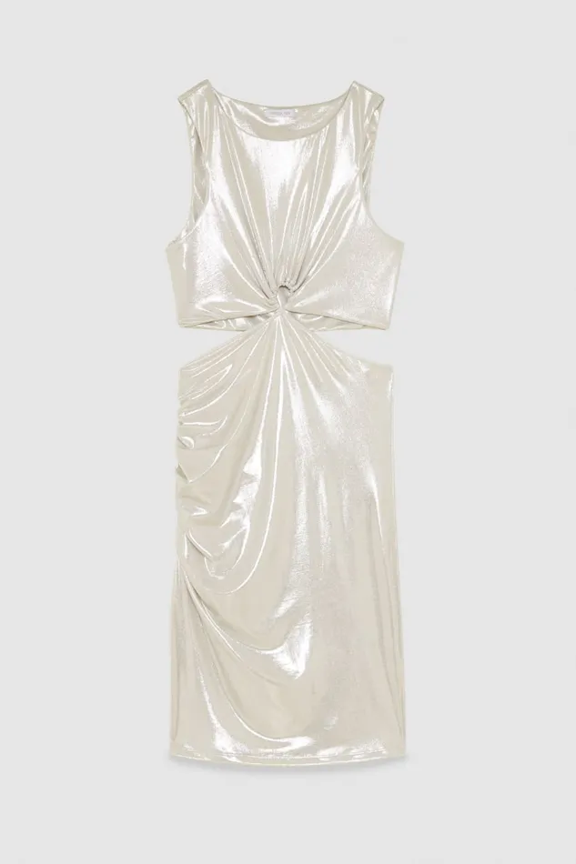Patrizia Pepe Sleeveless Dress With Cutout In Laminated Jersey White Shinyrawwhite Apparel Mini