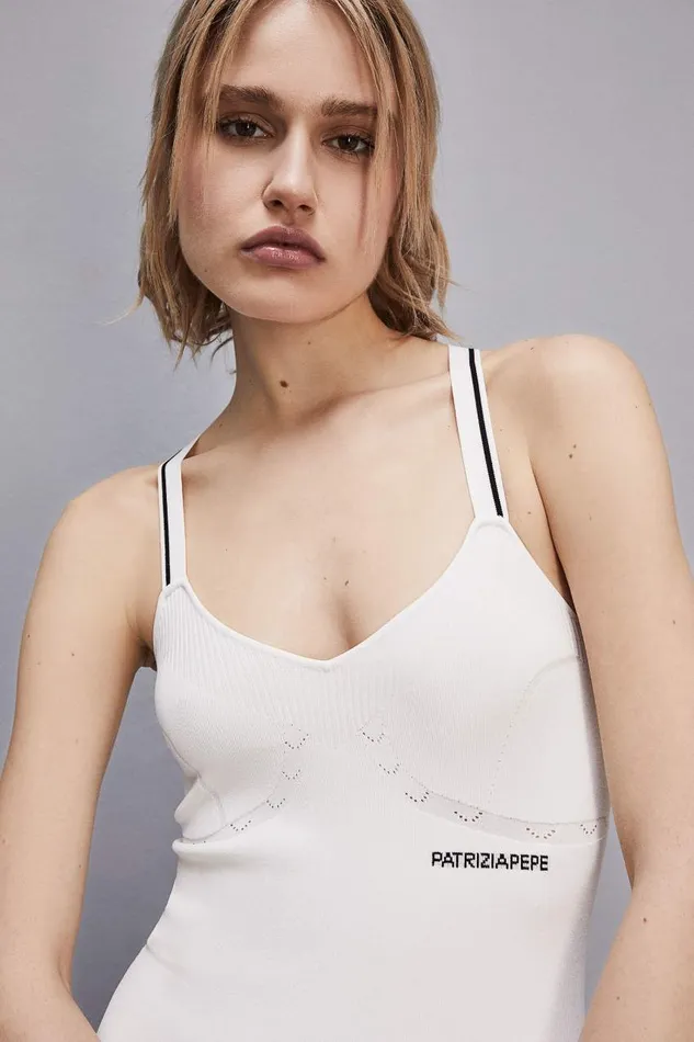 Patrizia Pepe Sporty Jacquard Logo Knit Dress White Bianco Apparel Mini