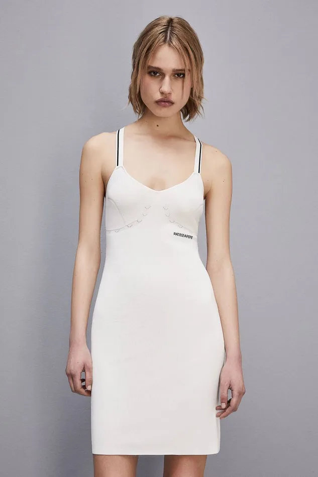 Patrizia Pepe Sporty Jacquard Logo Knit Dress White Bianco Apparel Mini