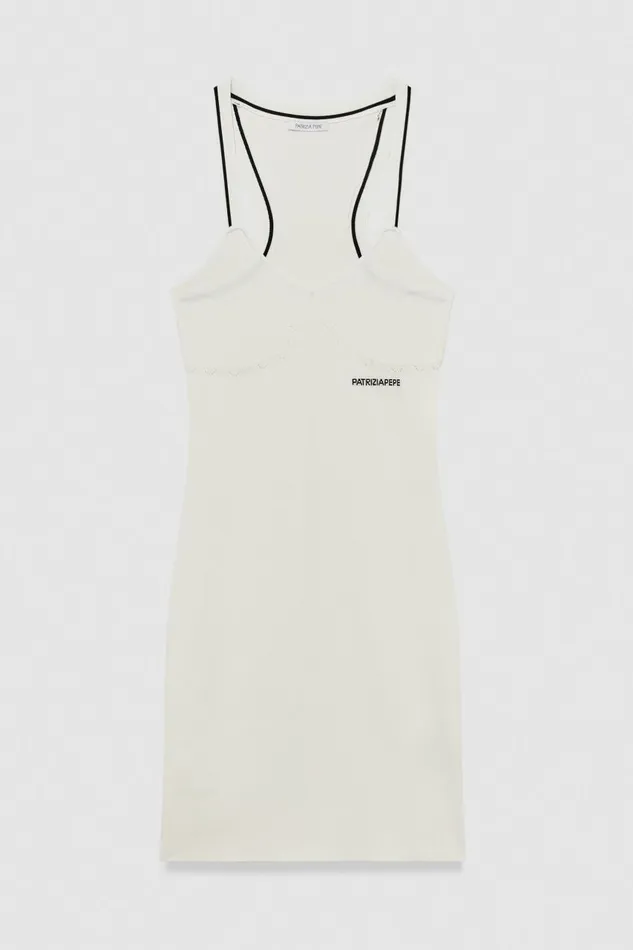 Patrizia Pepe Sporty Jacquard Logo Knit Dress White Bianco Apparel Mini