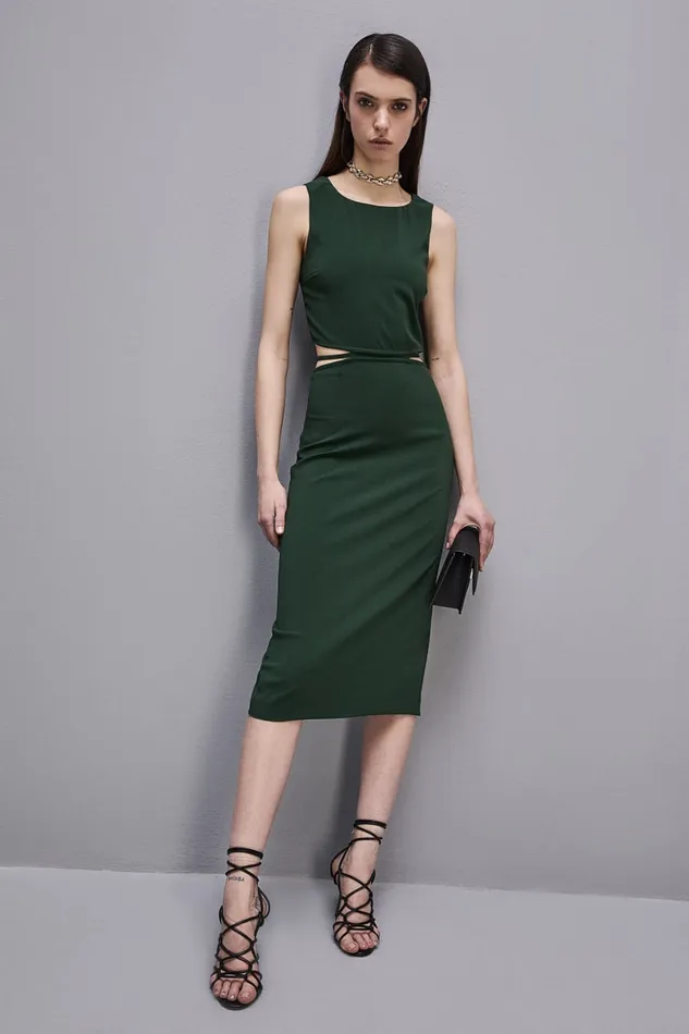Patrizia Pepe Stretch Crew Neck Sleeveless Midi Dress Green Tuscany Green Apparel Midi