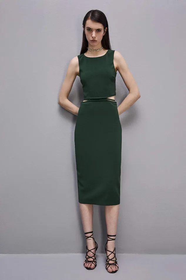 Patrizia Pepe Stretch Crew Neck Sleeveless Midi Dress Green Tuscany Green Apparel Midi