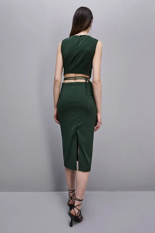Patrizia Pepe Stretch Crew Neck Sleeveless Midi Dress Green Tuscany Green Apparel Midi